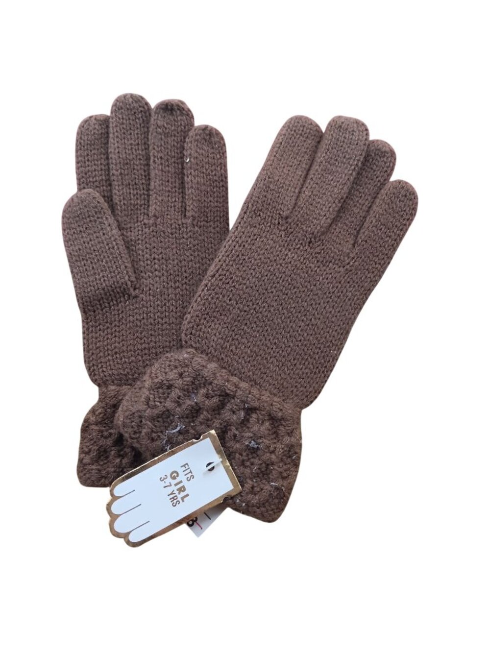 New True Vintage Girls Knit Gloves 3-7 Yrs Blue Cable Winter Warm Acrylic Brown